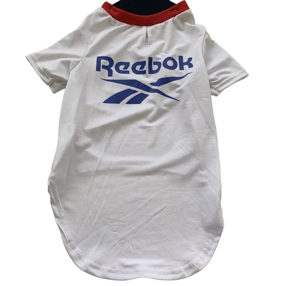 Reebok Dog T-Shirt‎ White Blue Graphic Logo Pet Jersey Size Large